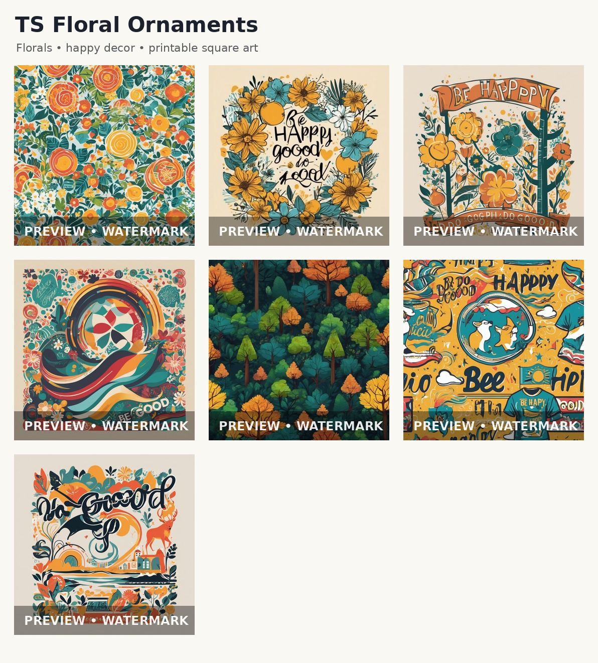 TS Floral Happy Ornament Squares